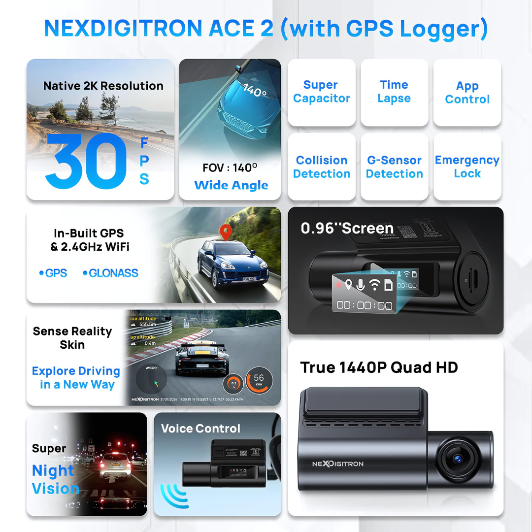 NEXDIGITRON ACE2 DashCam Native 2K Features